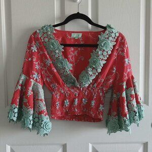 Antica Sartoria by Giacomo Cirque | Embroidered Floral Lace Crop Top One Size